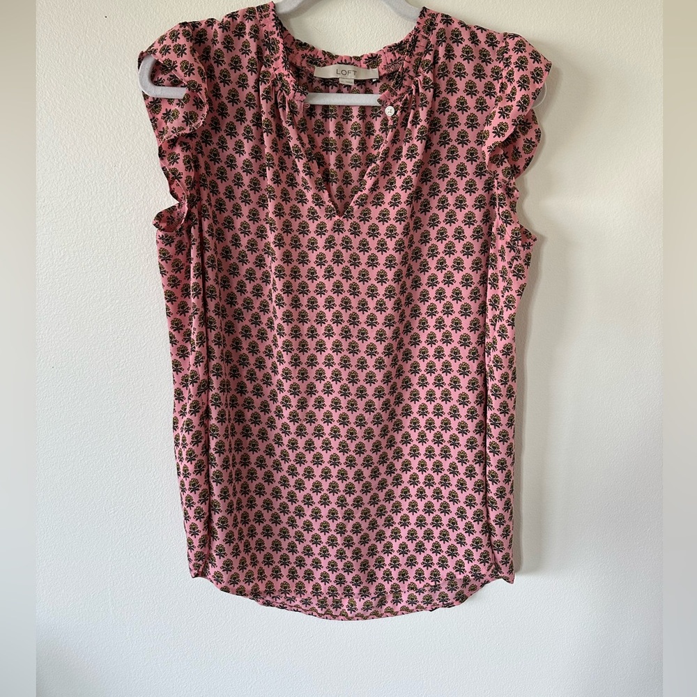 Loft Garden Ruffle Split Neck Top - Picture 4 of 6